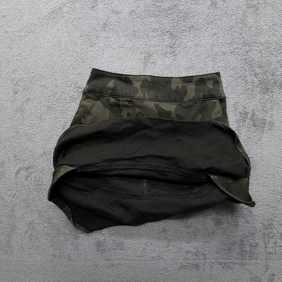 White House Black Market Skirt Womens 0 Green Camo Ruffle Hem Stretch Zip Back - Picture 6 of 8